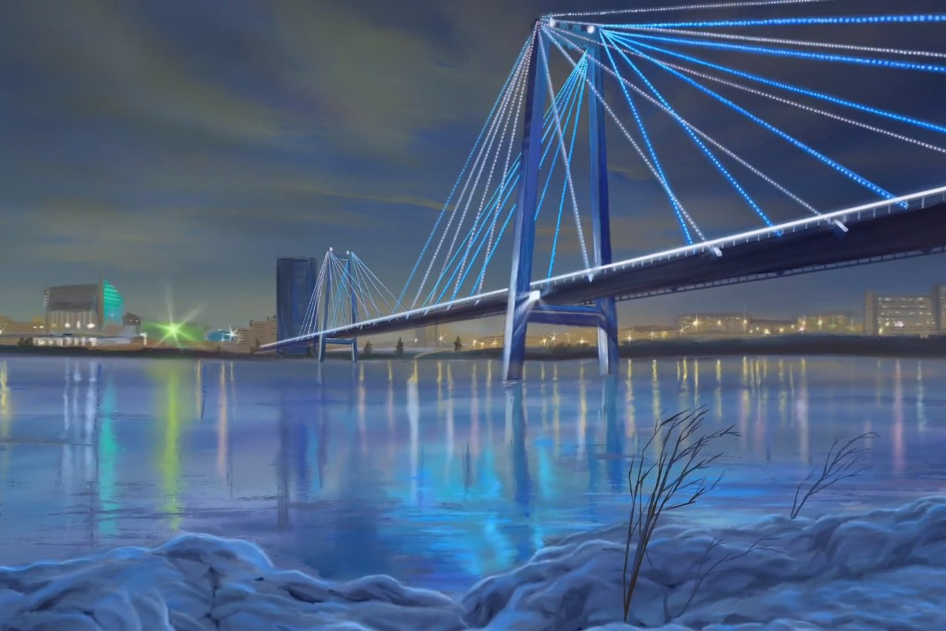 Зимний вантовый мост Красноярск