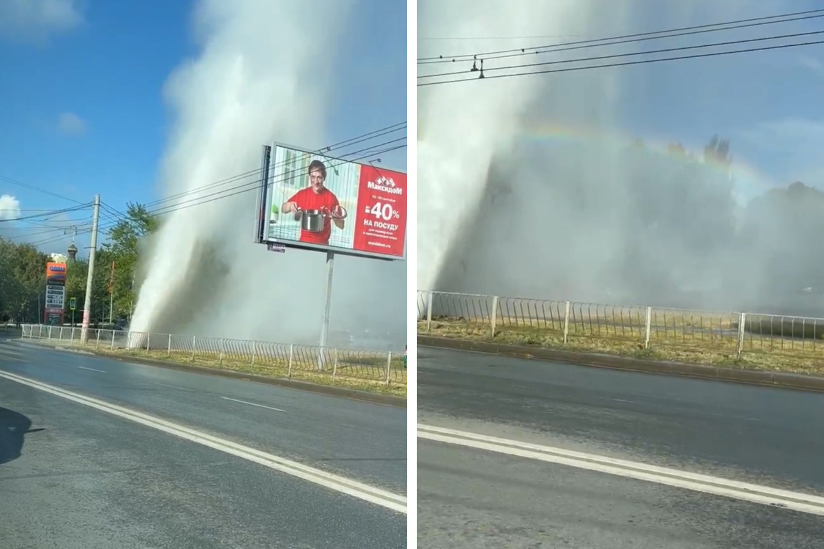 Фонтан воды забил на улице в петербурге из за прорыва трубы