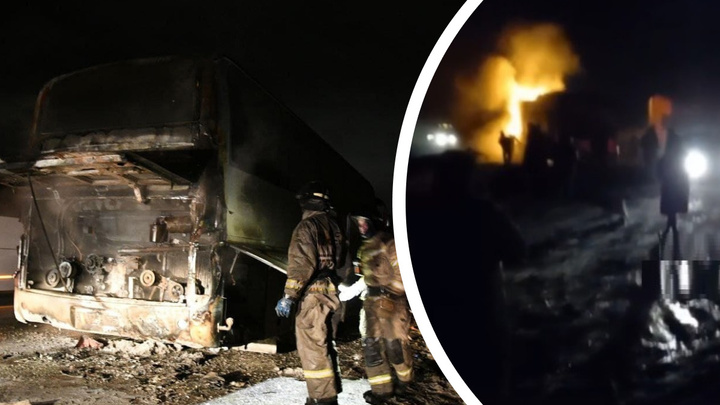 На Пермском тракте на ходу сгорел автобус. Пассажиров эвакуировали