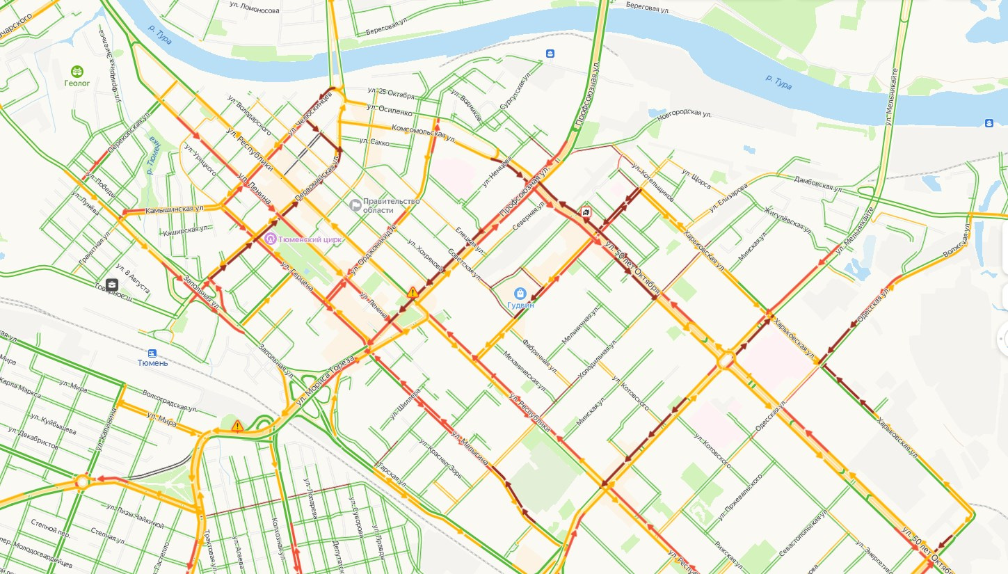 Карта тюмени с пробками