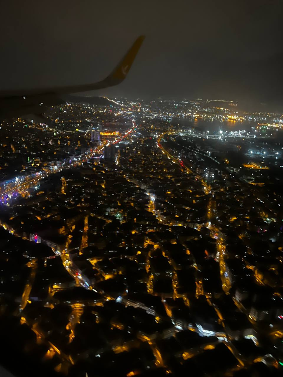 Вид на ночной Стамбул с борта самолета