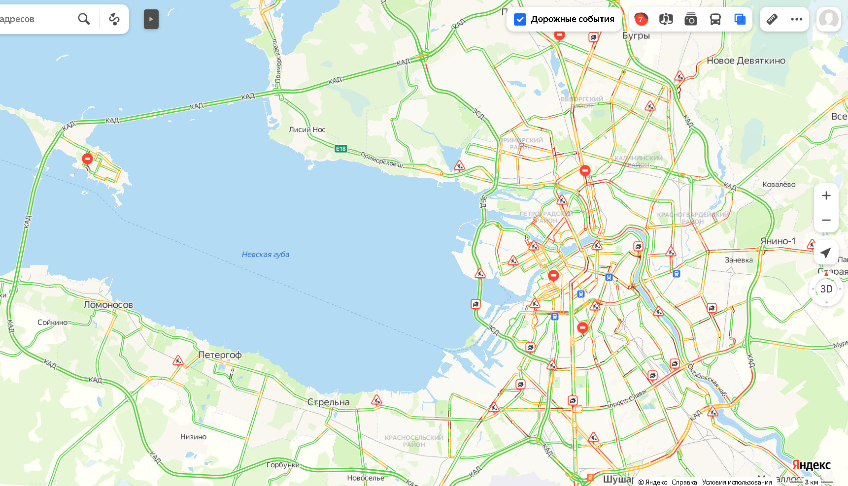 Аномальные пробки заткнули улицы Петербурга уже в середине дня