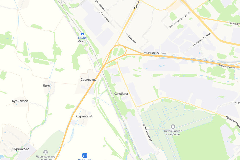 Те самые деревня Колобиха и станция Молот на карте Ярославля