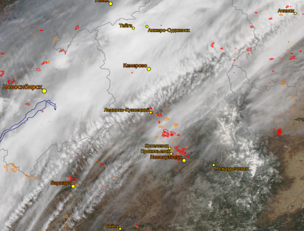 Дым от лесных пожаров карта