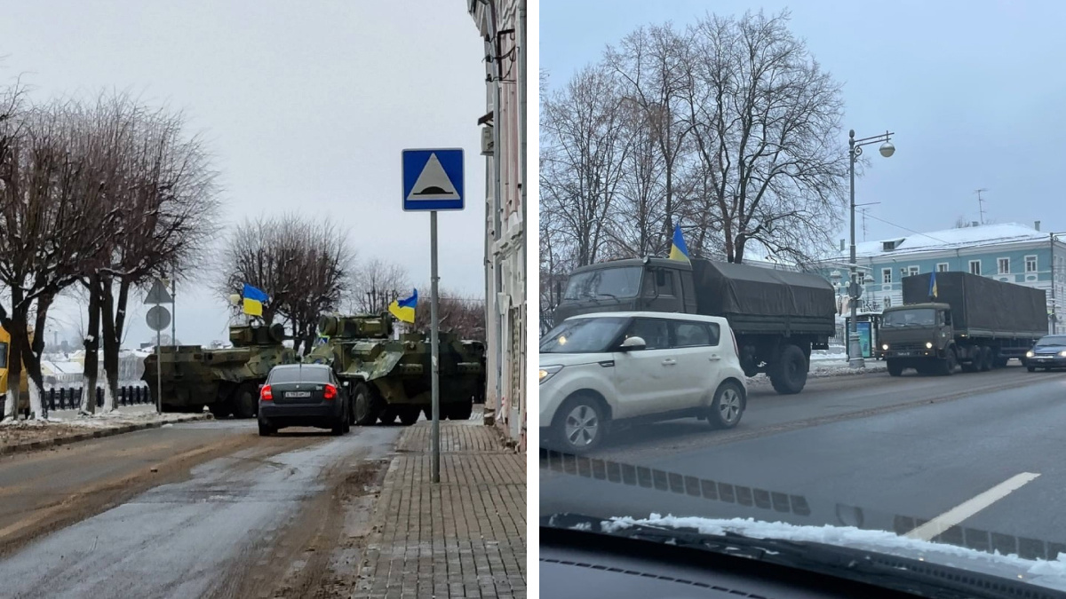 В центре Твери заметили военную технику с украинскими флагами. Объясняем, откуда она появилась