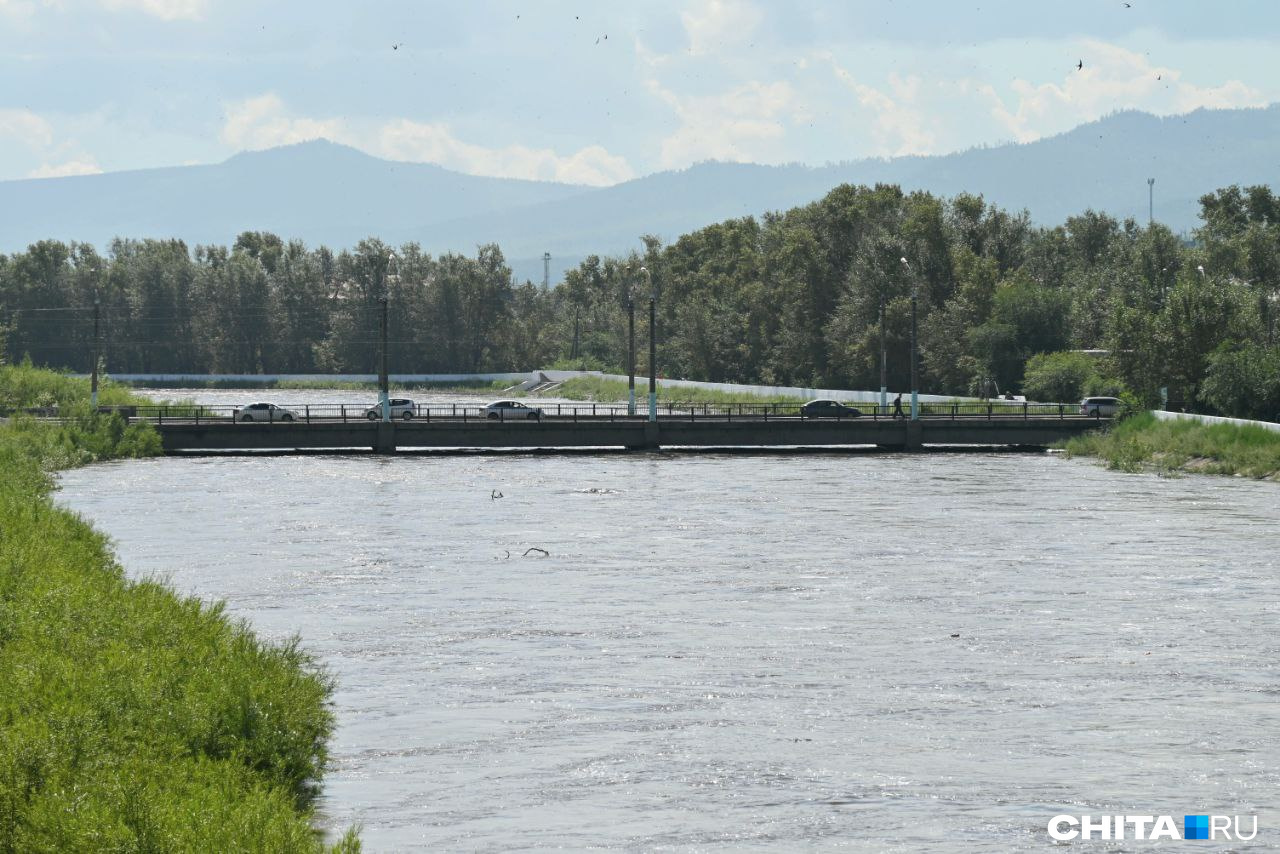 Река в Чите днем поднялась почти до уровня моста, людей готовы эвакуировать в случае подтоплений, береговую линию укрепляют