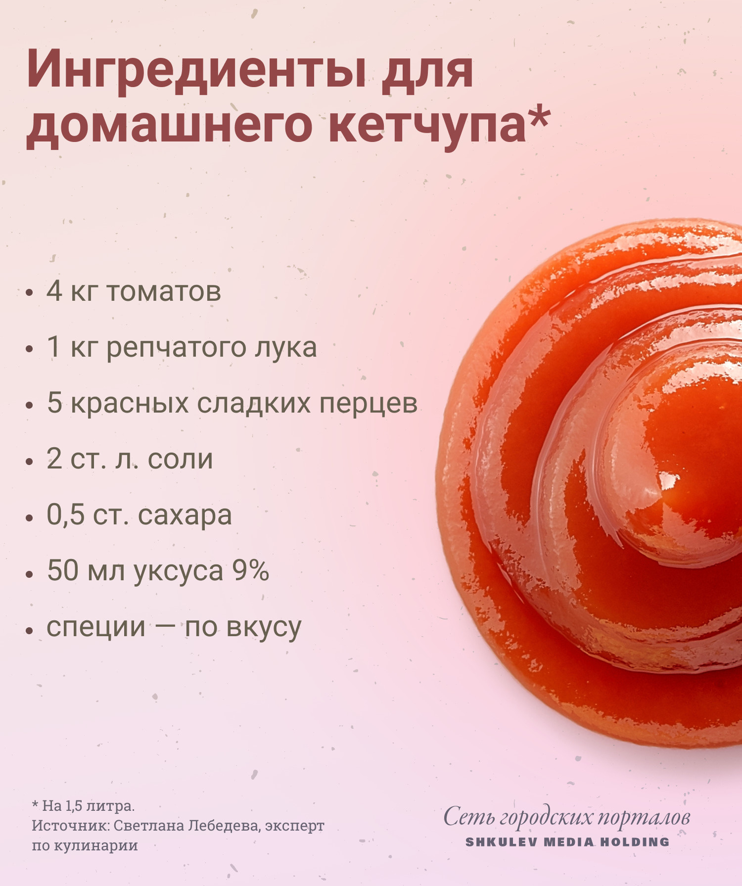 Из четырех кило томатов у вас получится полтора килограмма кетчупа