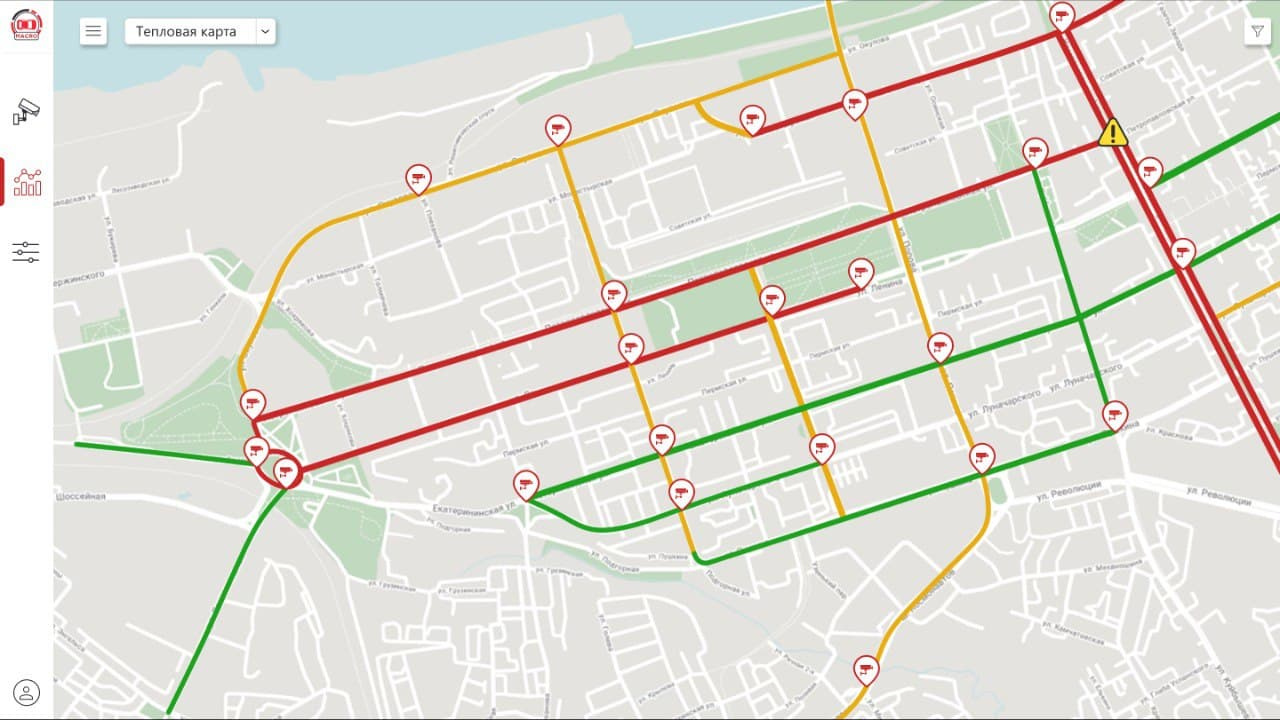 Примерно так выглядят улицы Перми в интерфейсе мониторинга трафика