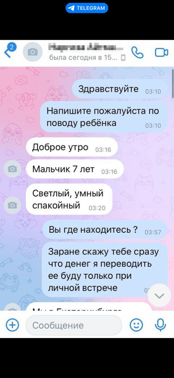Фрагмент переписки матери с потенциальной покупательницей ребенка Фрагмент переписки матери с потенциальной покупательницей ребенка