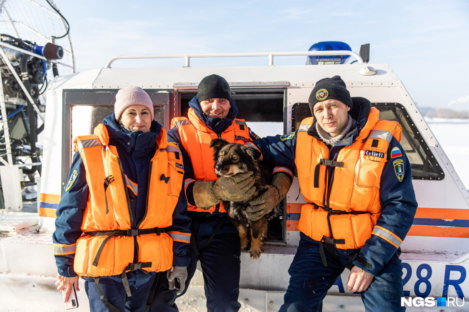 Собаку спасала команда из трех человек