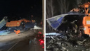 На новосибирской трассе два грузовика попали в жесткое ДТП — обломки пробили кабину КАМАЗа