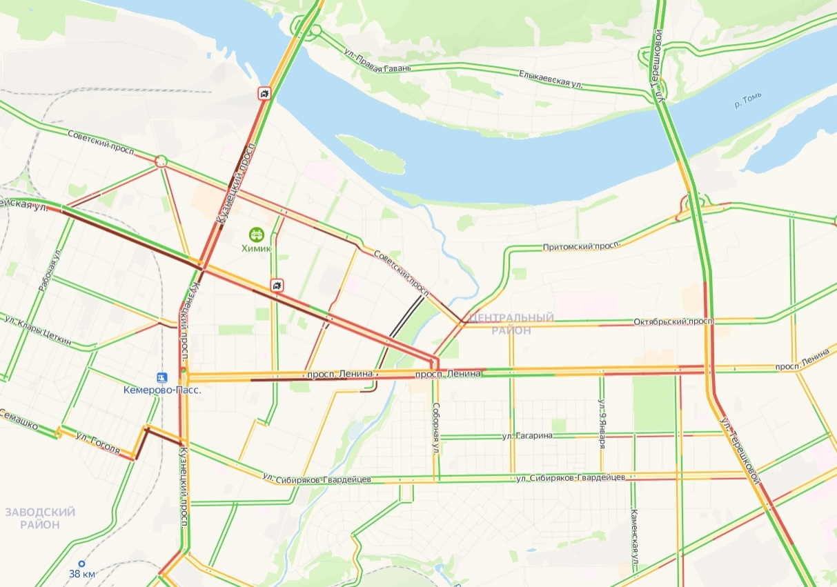 Пробки кемерово онлайн сейчас карта