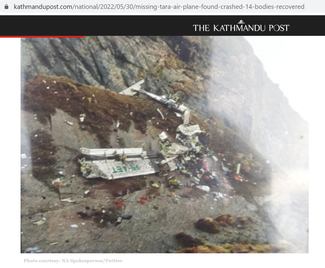 Скриншот с <a href="https://kathmandupost.com/national/2022/05/30/missing-tara-air-plane-found-crashed-14-bodies-recovered" class="io-leave-page _" target="_blank">The Kathmandu Post</a>