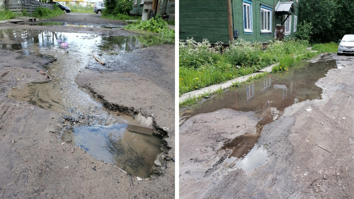 Ключ посреди дороги: в Архангельске два дня заливает холодной водой улицу с деревянными домами