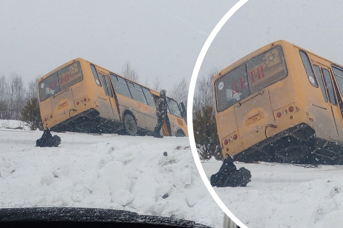 В Свердловской области школьный автобус улетел в кювет