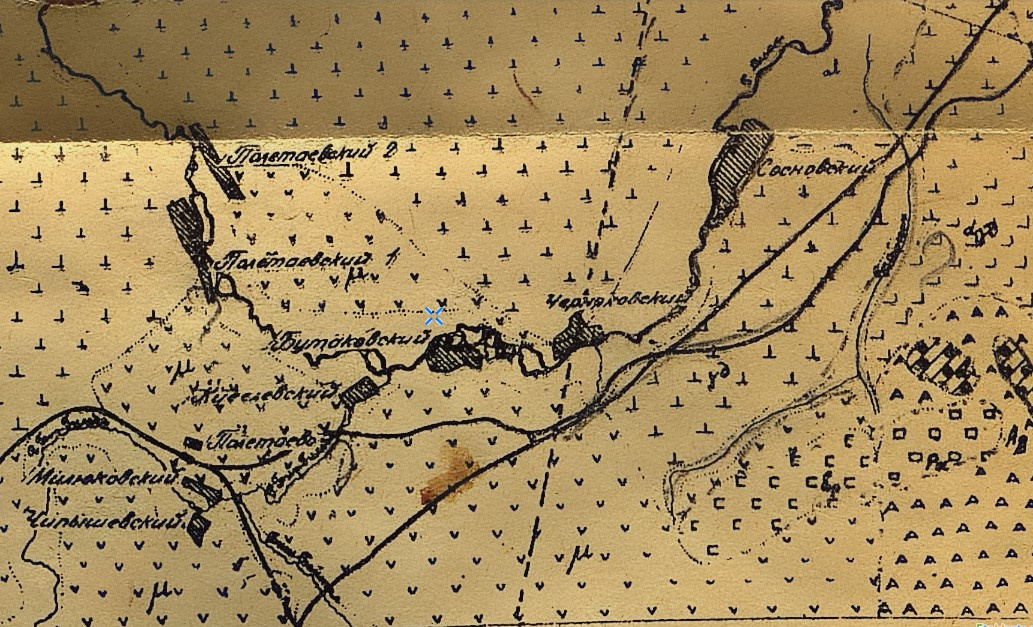 А это карта 1936 года, на ней отмечены все поселки в округе и имеющиеся там полезные ископаемые