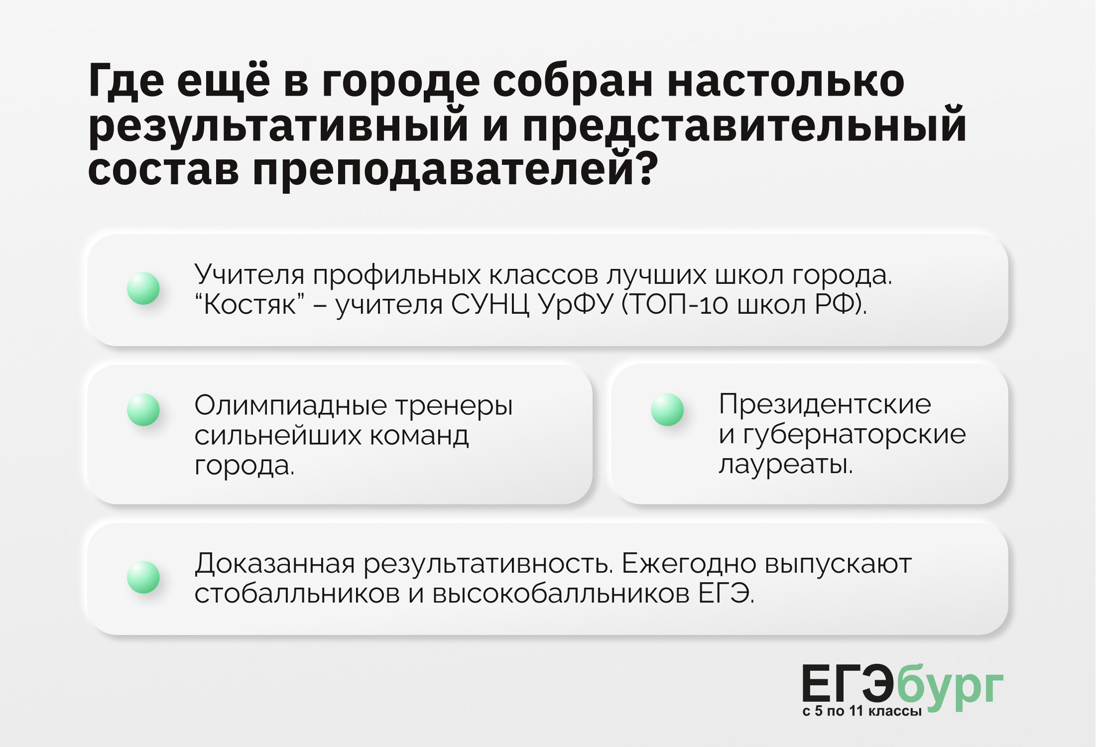 Феноменальная результативность выпускников «ЕГЭбурга» становится понятной, если ответить на представленные вопросы