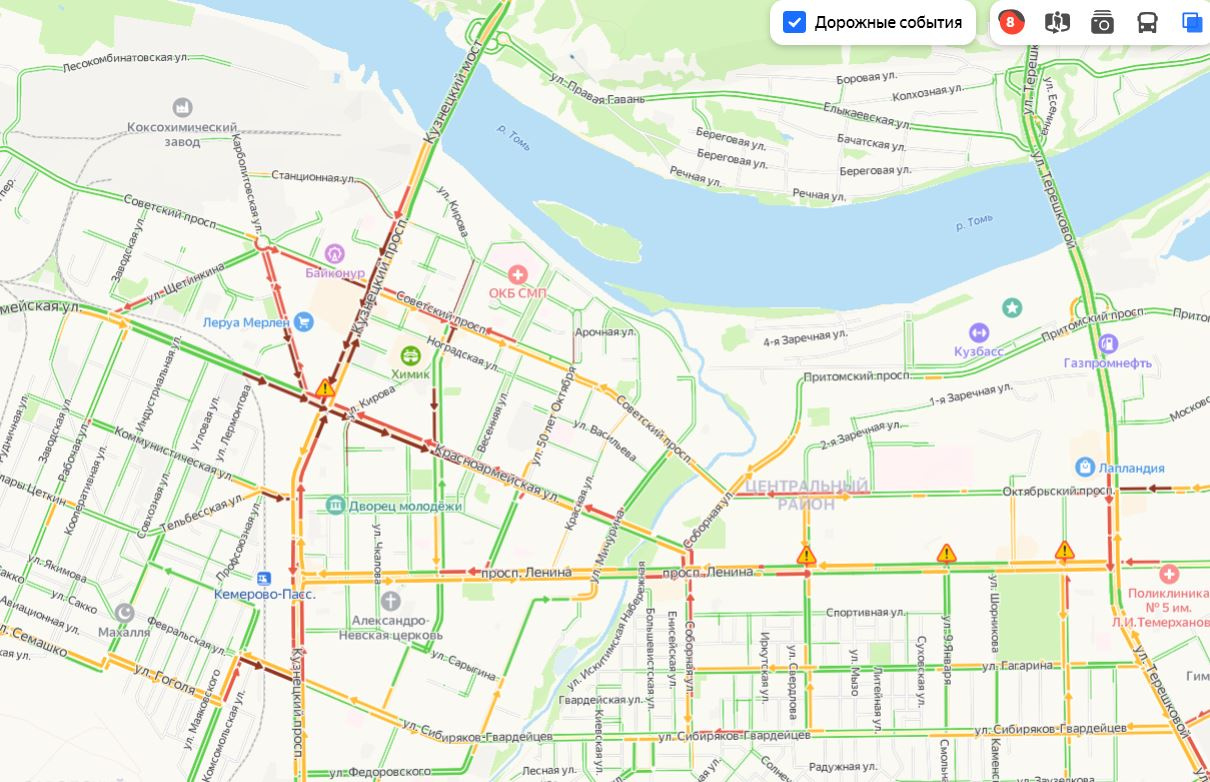 Пробки кемерово онлайн сейчас карта