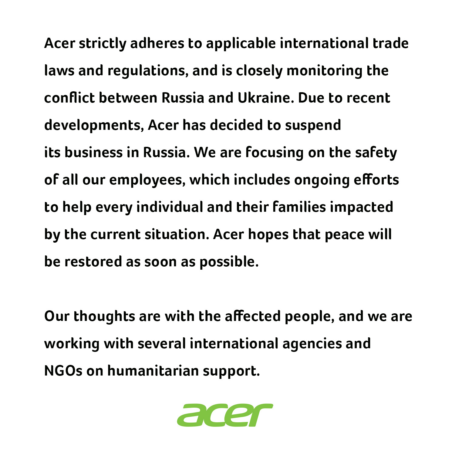 Заявление компании Acer в официальном «Твиттере»