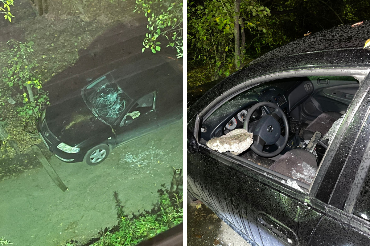 «Сначала кинули булыжник в окно»: в центре Екатеринбурга трое мужчин изуродовали припаркованную машину