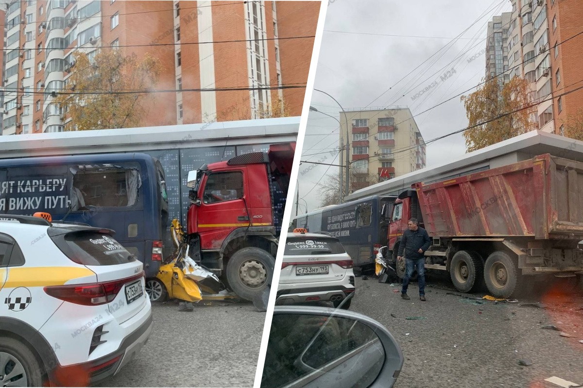 Сегодня что то случится. Самосвал раздавил такси.