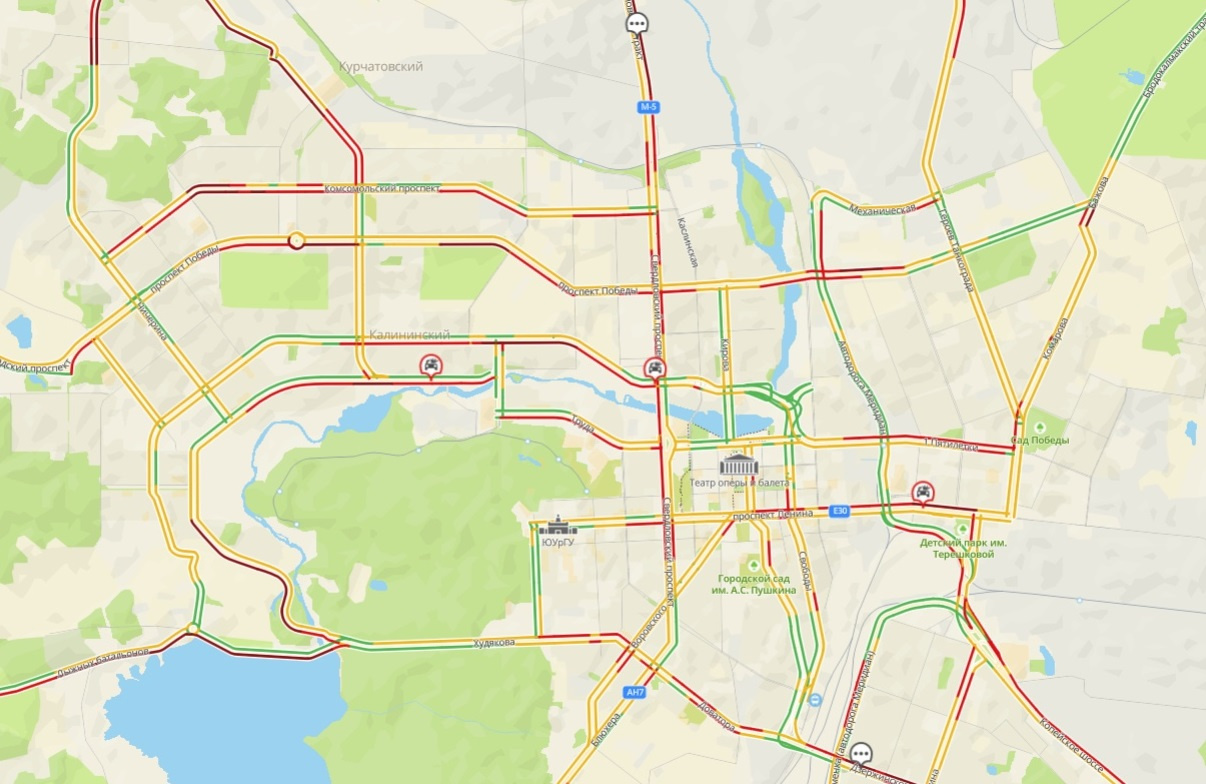 Карта челябинска маршрут. Пробки 10 баллов.