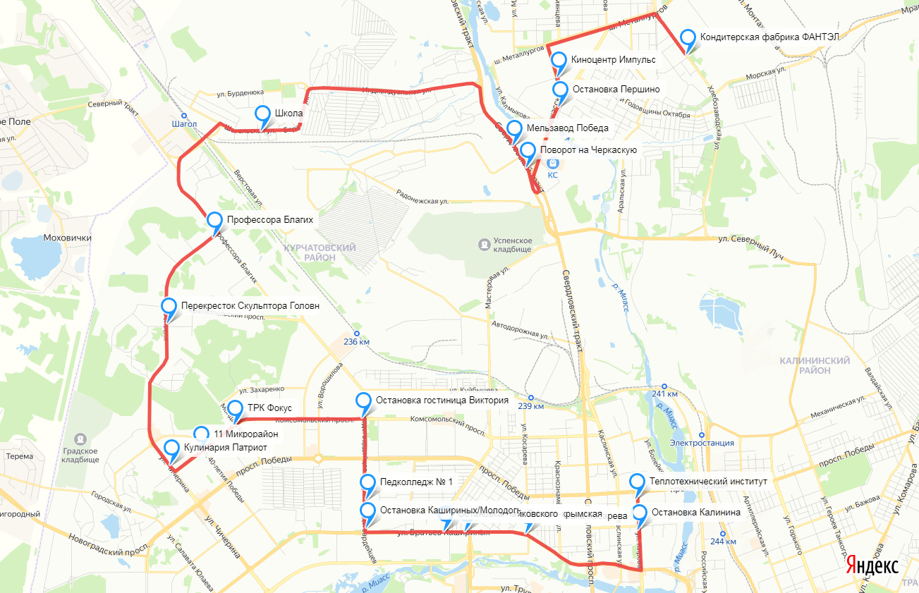 Для корпоративного транспорта продумано два маршрута, которые проходят через Северо-Запад Челябинска, Ленинский район и Копейск