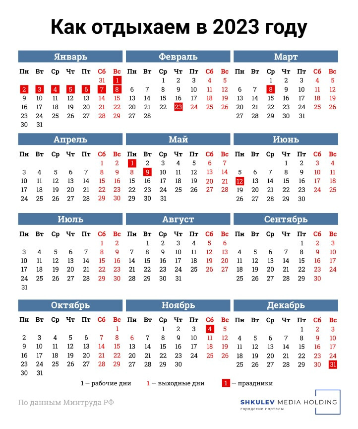 Вот так мы будем работать и отдыхать в 2023 году