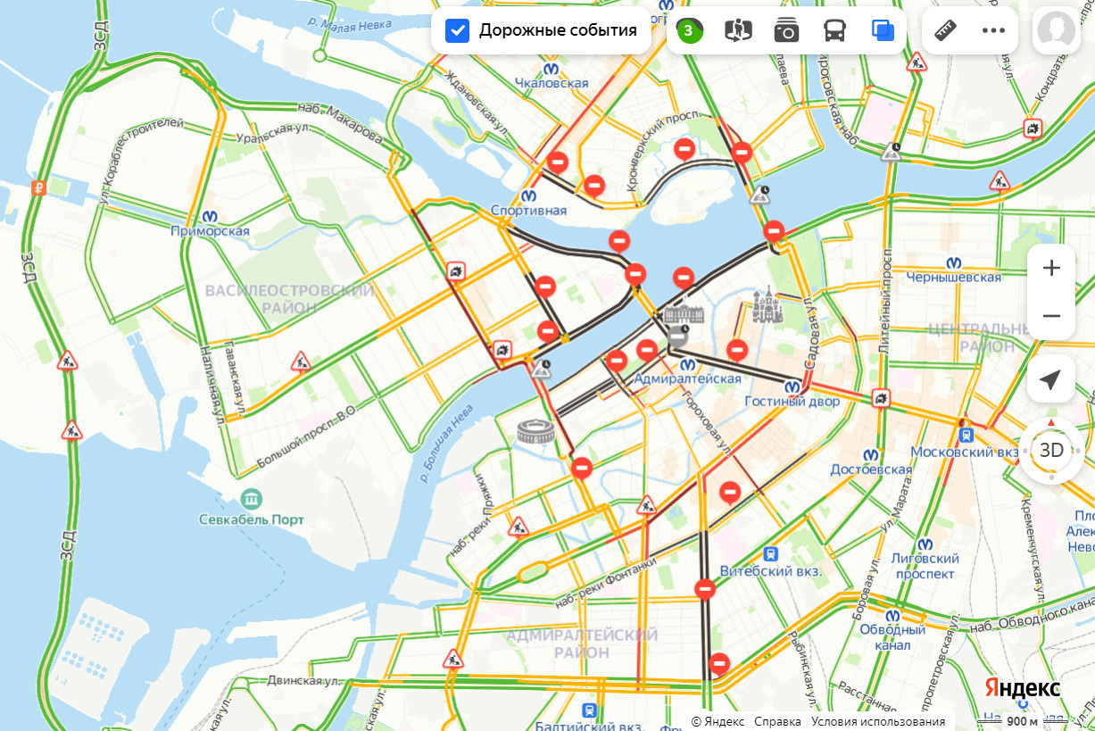 Схема перекрытия движения в спб сегодня на карте