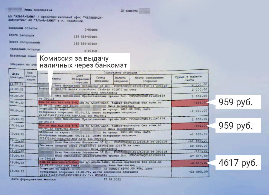 Альфа-Банк: Челябинской пенсионерке насчитали комиссию 10 тысяч рублей за снятие наличных с кредитки