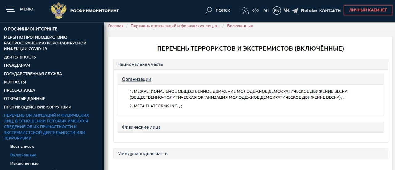 Список экстремистов. Список экстремистских материалов 2022. Росфинмониторинг внес meta. Росфинмониторинг. Росфинмониторинг включил meta* в перечень террористов и экстремистов.