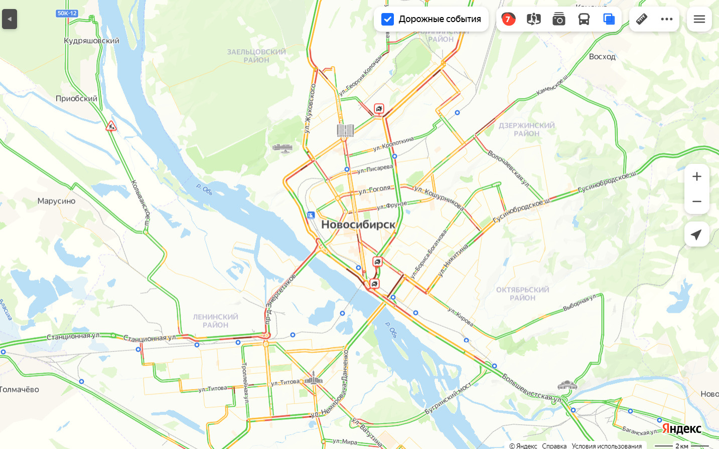 Карта новосибирска пробки на дорогах