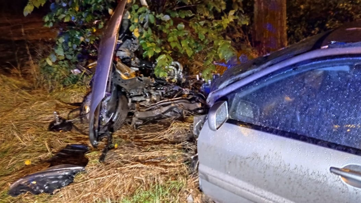 «Машину разорвало на части»: екатеринбуржец врезался в дерево на Объездной из-за непогоды