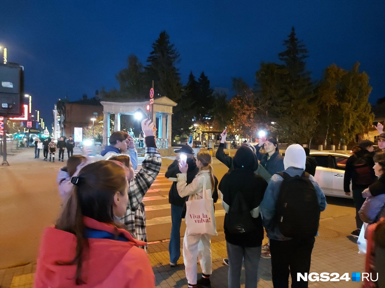 Молодые люди светили фонариками и не скандировали лозунги Молодые люди светили фонариками и не скандировали лозунги
