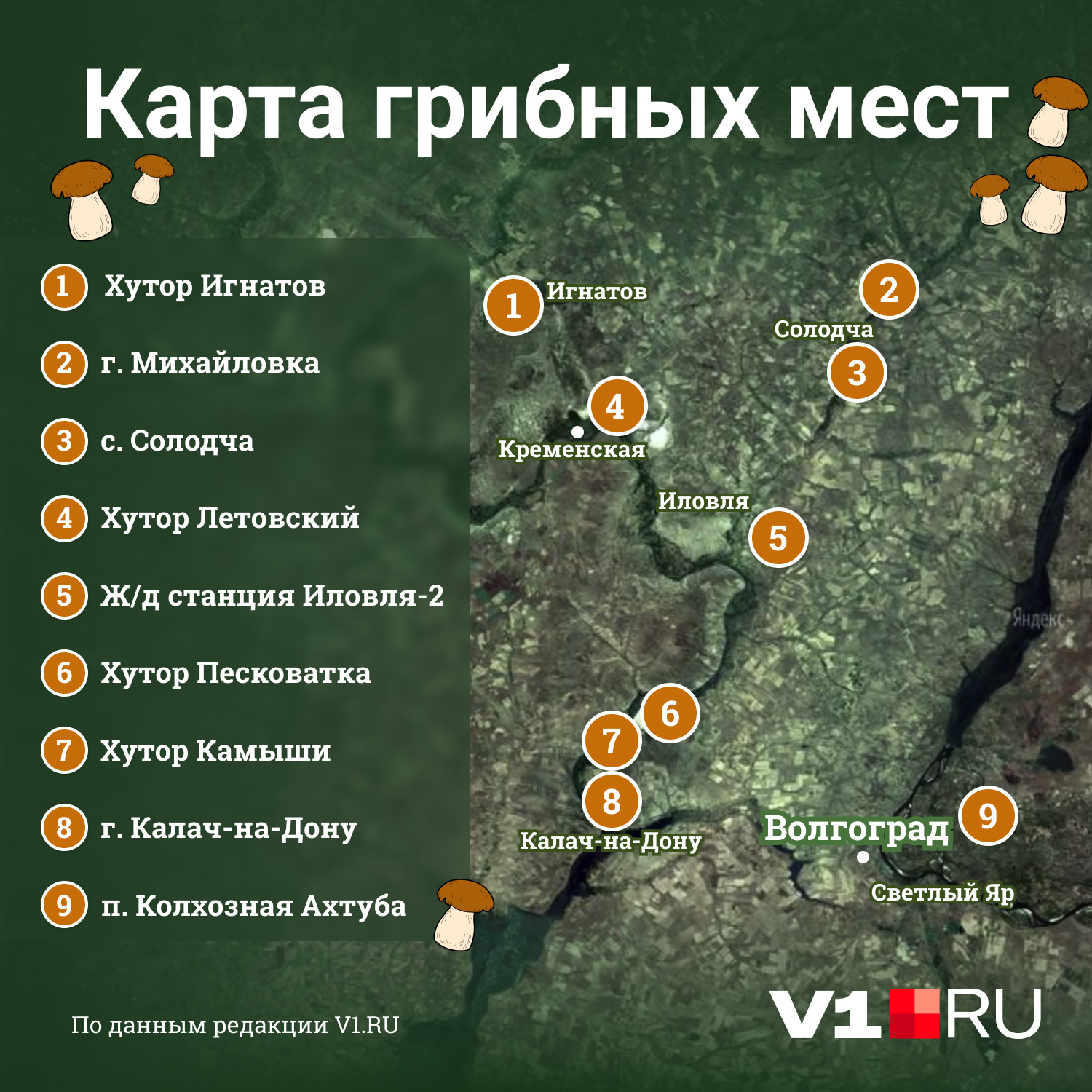 Карта составлена благодаря Алексею Петрову, который объездил едва ли не всю область в поисках грибов