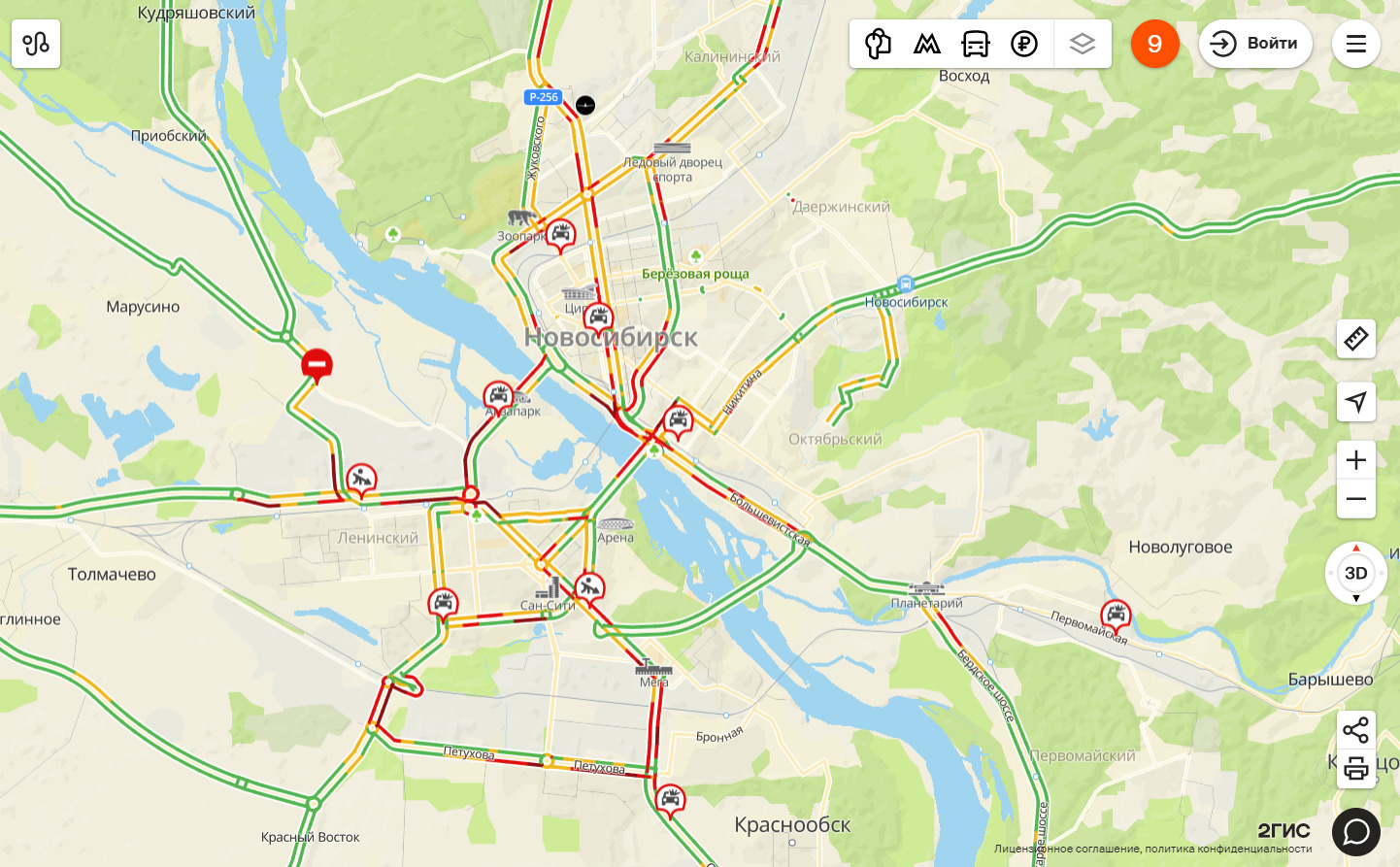 Карта новосибирска 2гис пробки