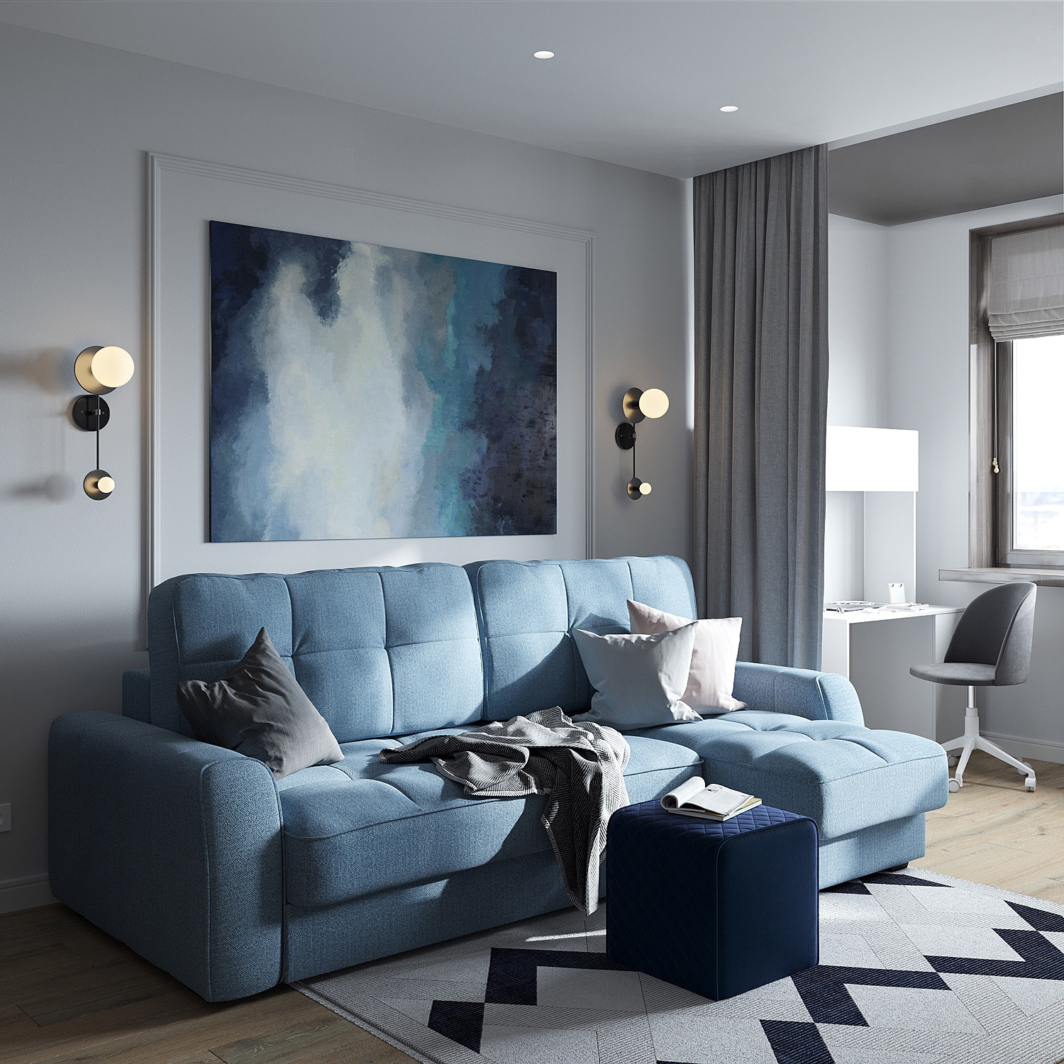 Синий диван — последний тренд