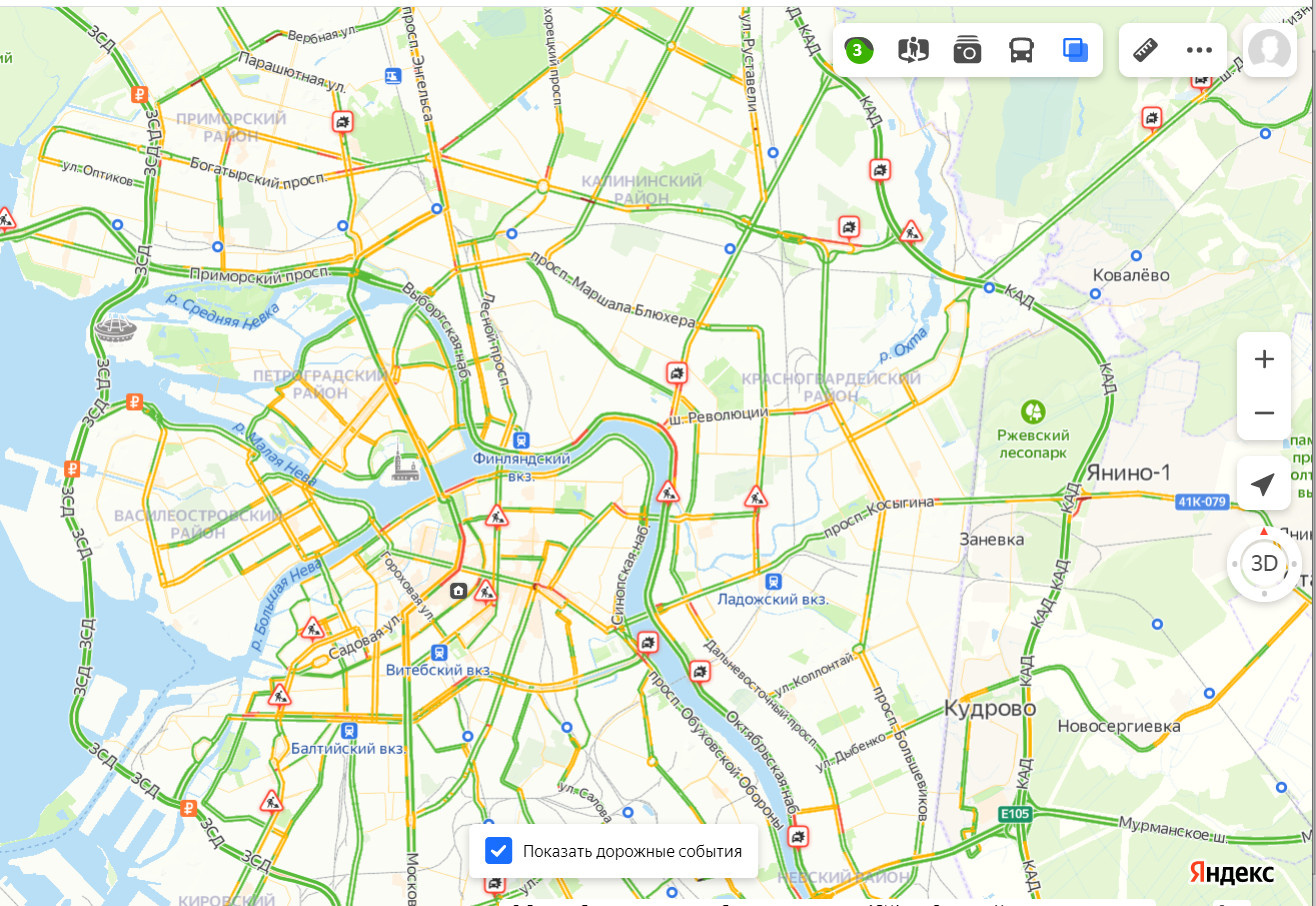 Карта загруженности дорог спб