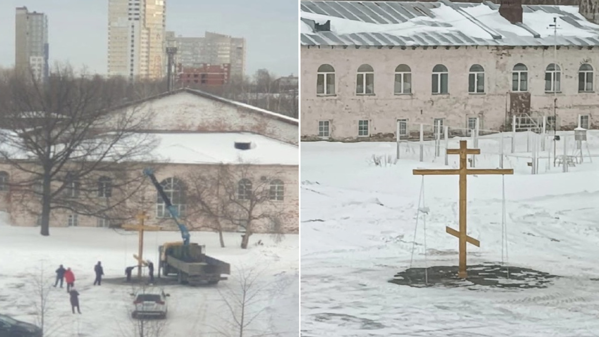 На территории Пермского университета установили православный крест на месте будущей часовни
