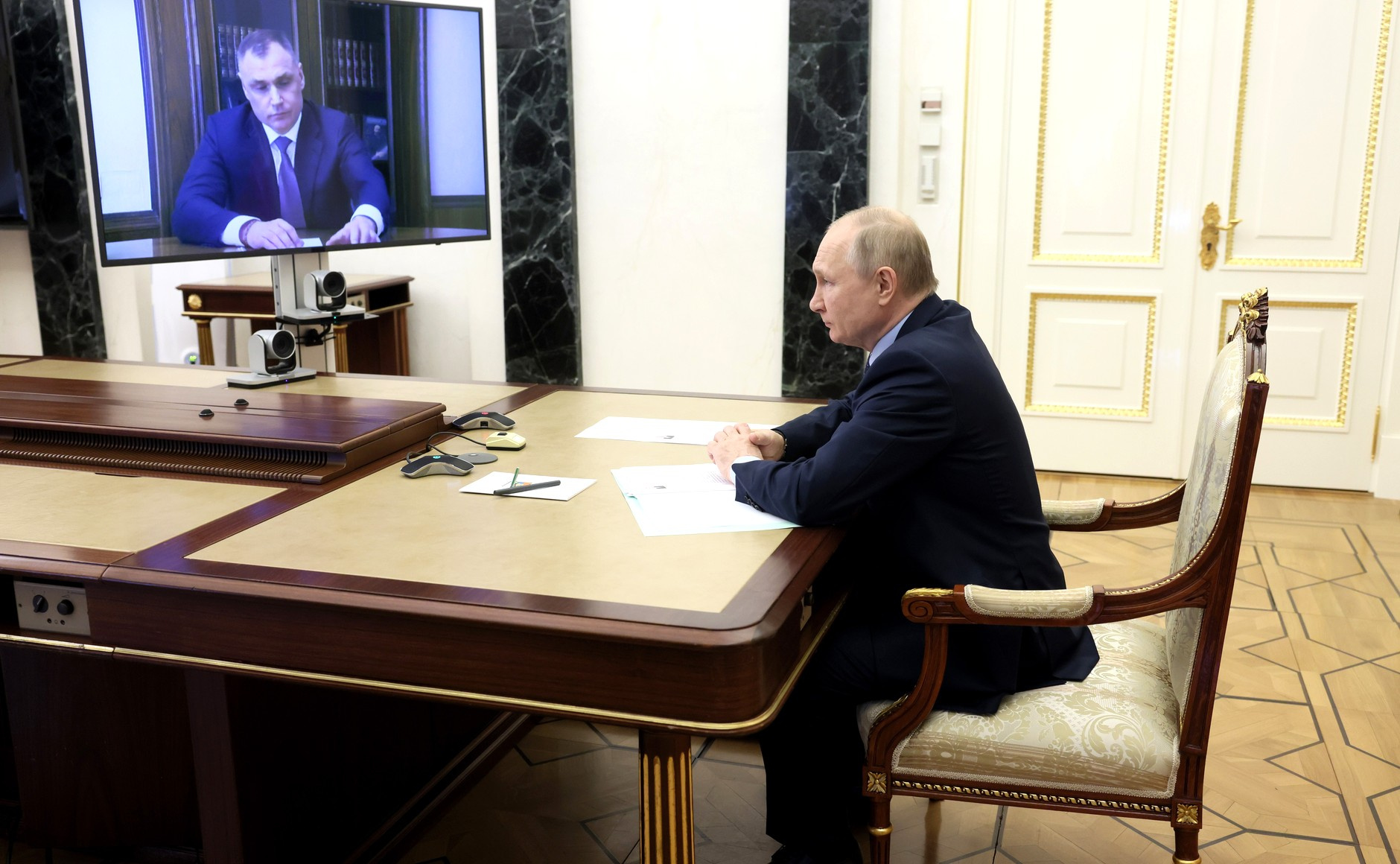 Встреча Владимира Путина с Юрием Зайцевым в режиме видеоконференции 10 мая.