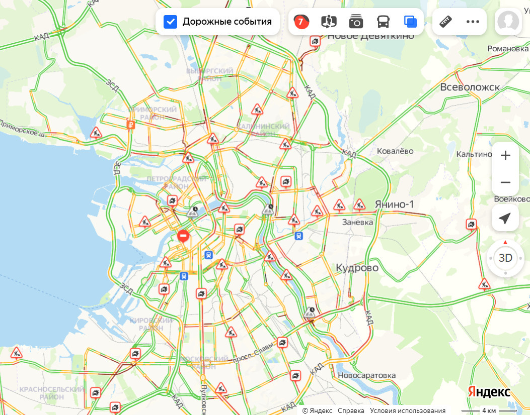 Карта загруженности дорог спб