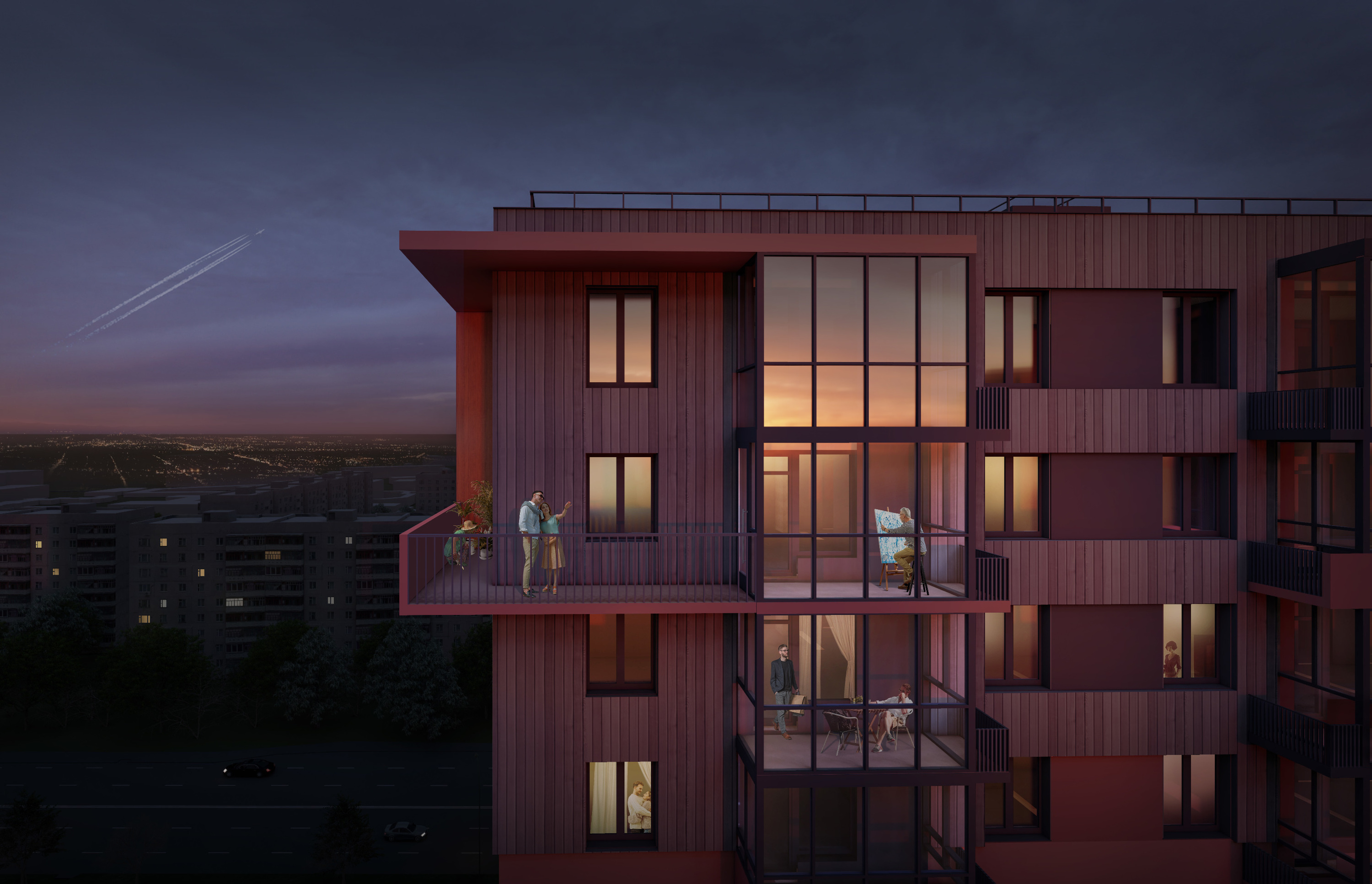 В каждой квартире есть широкие застекленные балконы, а в некоторых планировках предусмотрены видовые террасы
