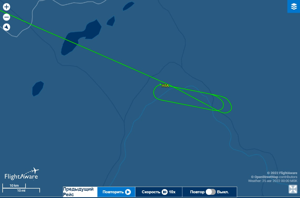 Траектория полета рейса U693 при посадке в Чите