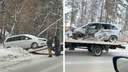 На 1-м Мочищенском шоссе автомобиль улетел в кювет после ДТП — эвакуатор перекрыл дорогу