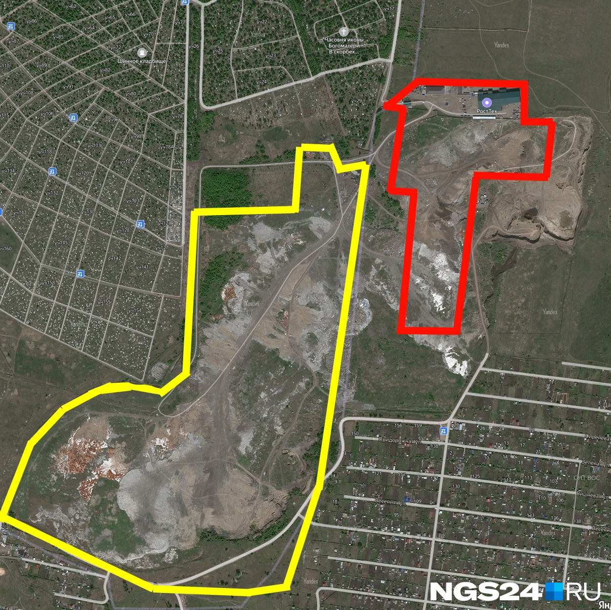 Территория в 17 гектаров (красный контур) записана на фирмы, связанные с Шепелевым