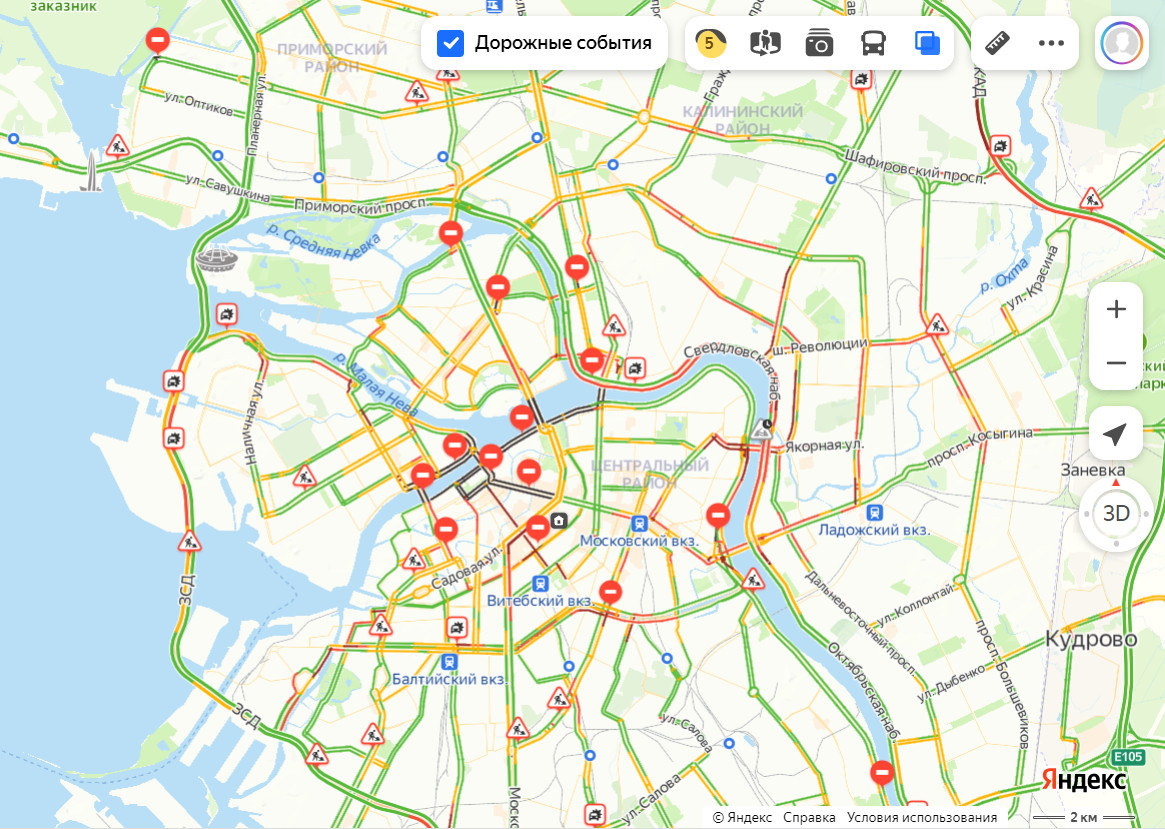 Карта загруженности дорог спб