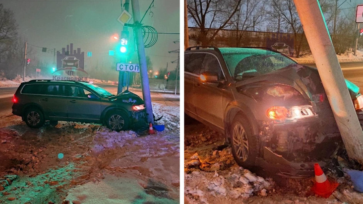 Водитель Volvo XC протаранил столб и сбежал, бросив машину вместе с травмированным пассажиром