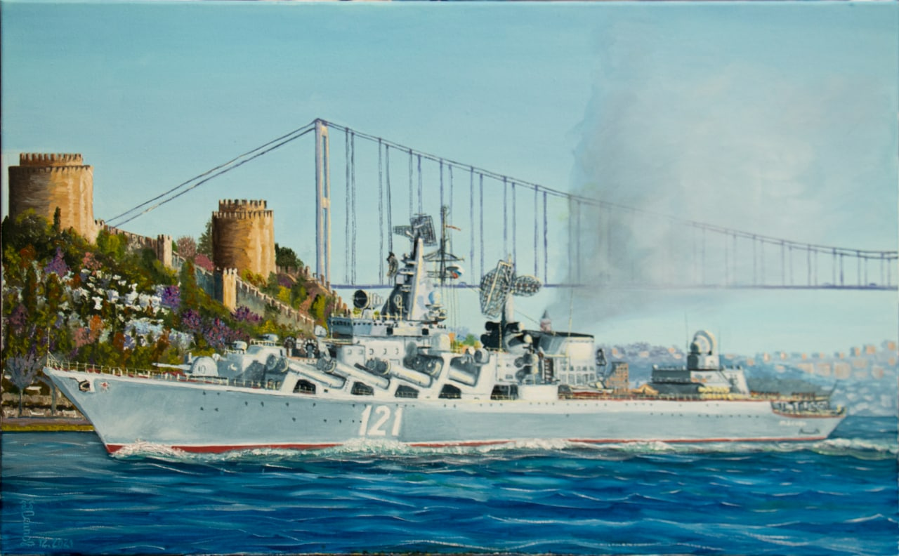 Крейсер «Москва» в проливе Босфор — картина Владимира Осипова
