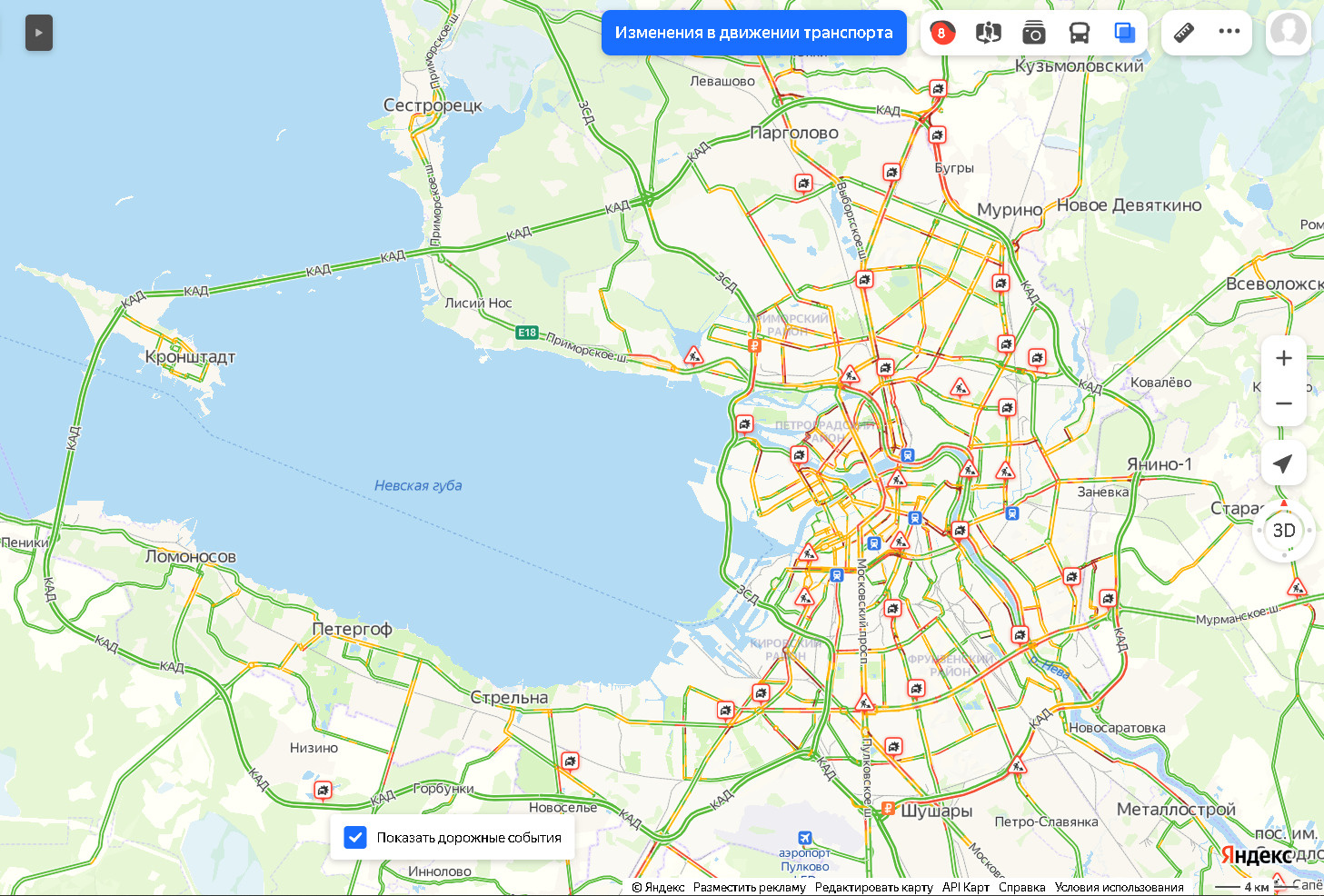 Карта загруженности дорог спб