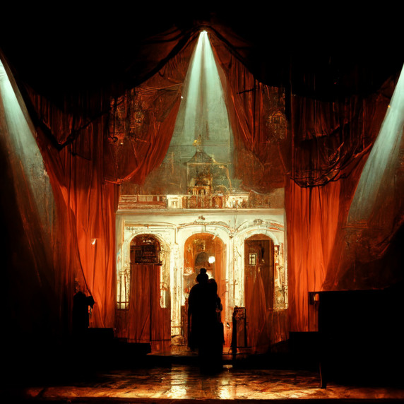 А это спектакль на сцене первого русского театра имени Федора Волкова